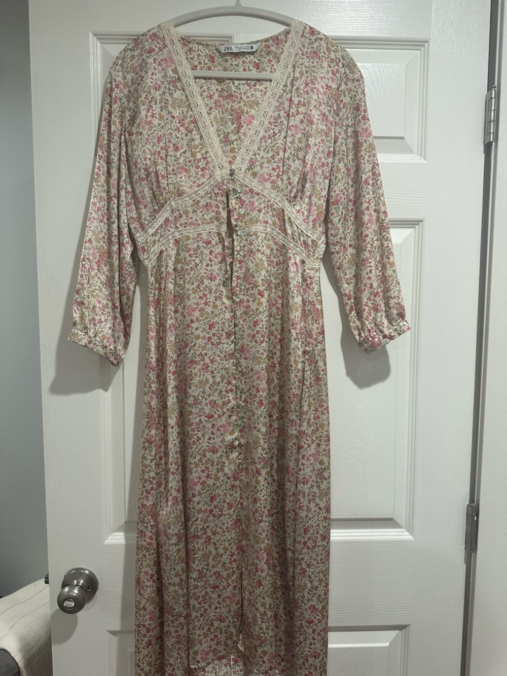Zara Pink and Cream Midi Floral Dress